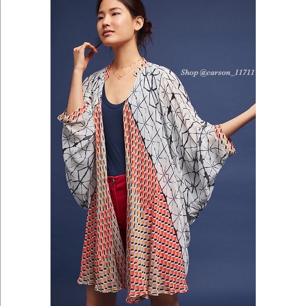 🦄Rare NEW Anthropologie Cora Geometric Kimono OS